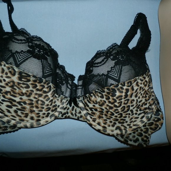 New 36C Heavenly Secrets Leopard Print Bra  Black Lace Plunge  push up underwire - Picture 10 of 11